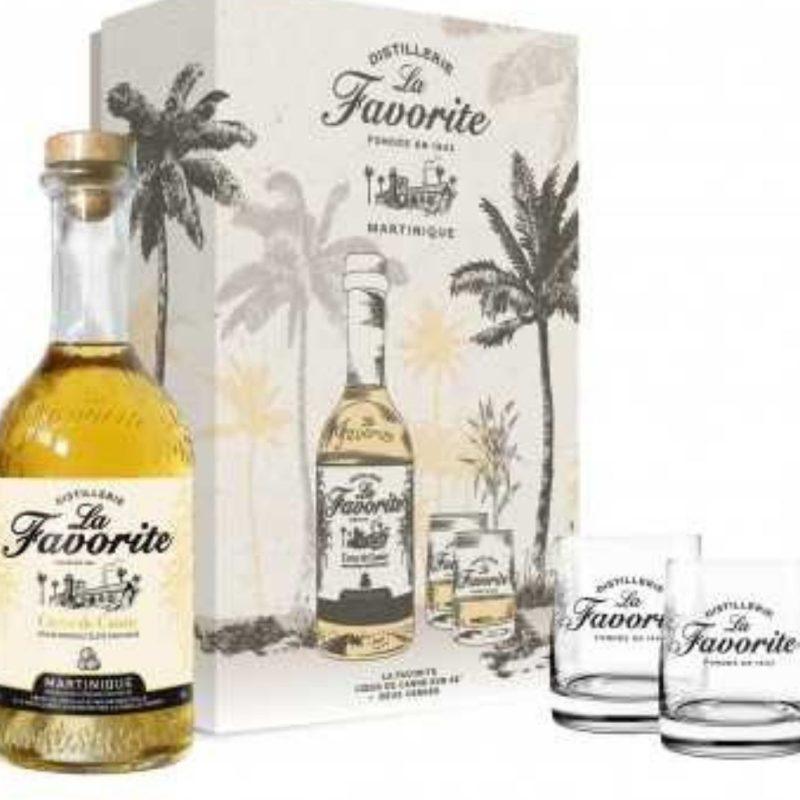 COFFRET LA FAVORITE RHUM  MARTINIQUE ELEVE SOUS BOIS + 2 VERRES 70 CL 45°