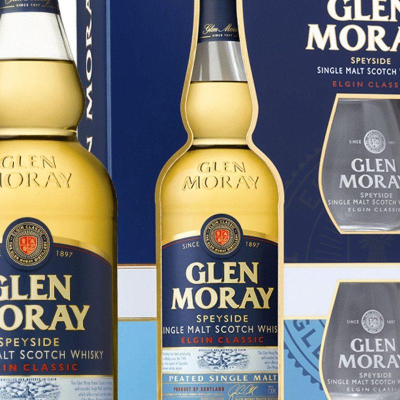 COFFRET GLEN MORAY PEATED +2 VERRES  70CL