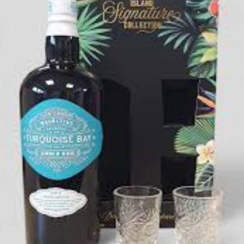 COFFRET  ISLAND SIGNATURE TURQUOISE BAY  RHUM + 2 VERRES 70CL 40°